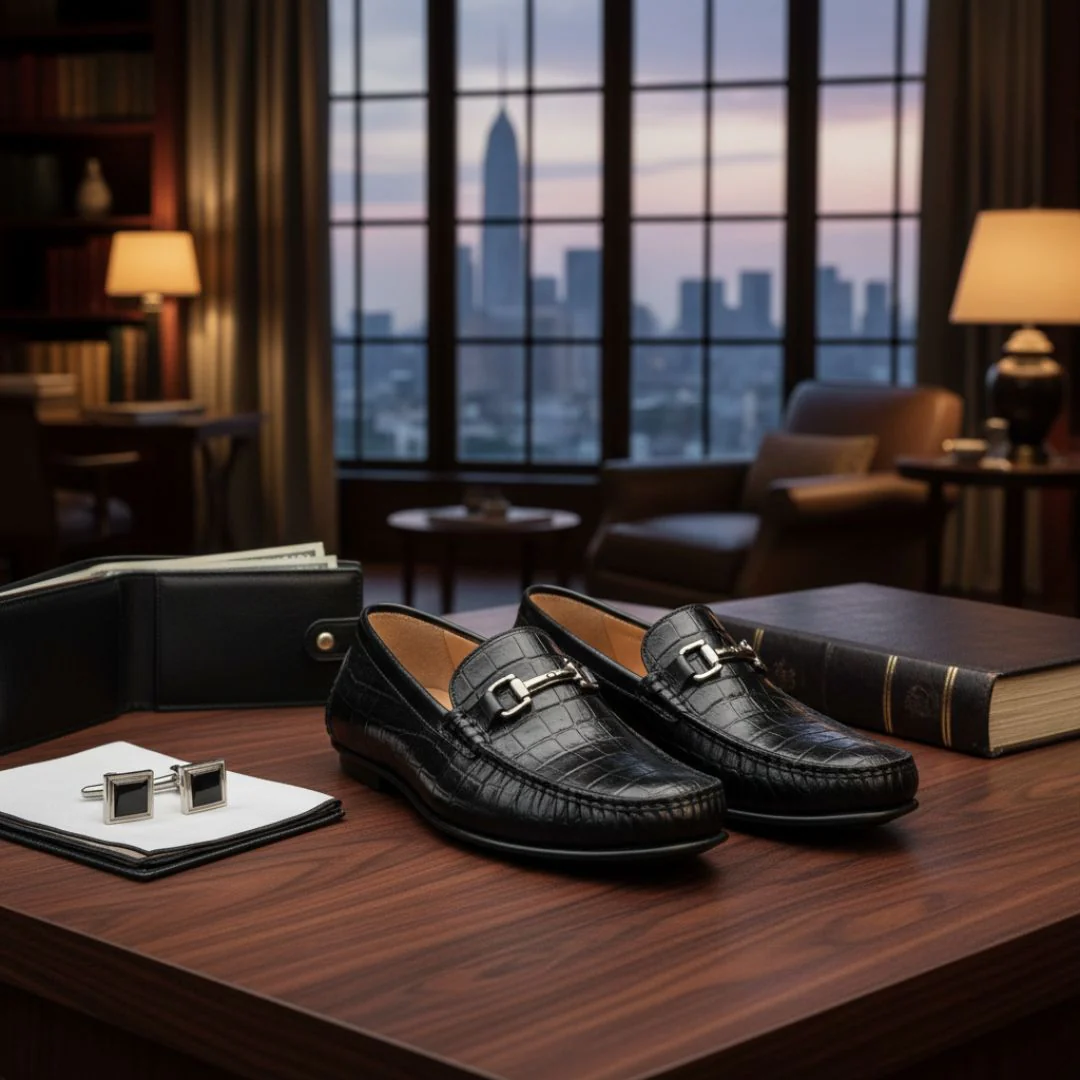 Cruze Driving Loafers – Black Croco Genuine Leather Men’s Shoes - Image 14