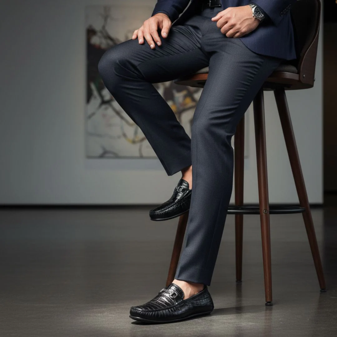 Cruze Driving Loafers – Black Croco Genuine Leather Men’s Shoes - Image 3