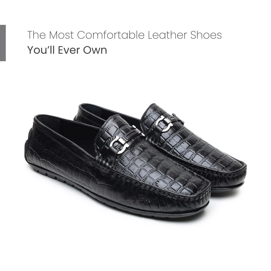 Cruze Driving Loafers – Black Croco Genuine Leather Men’s Shoes - Image 4