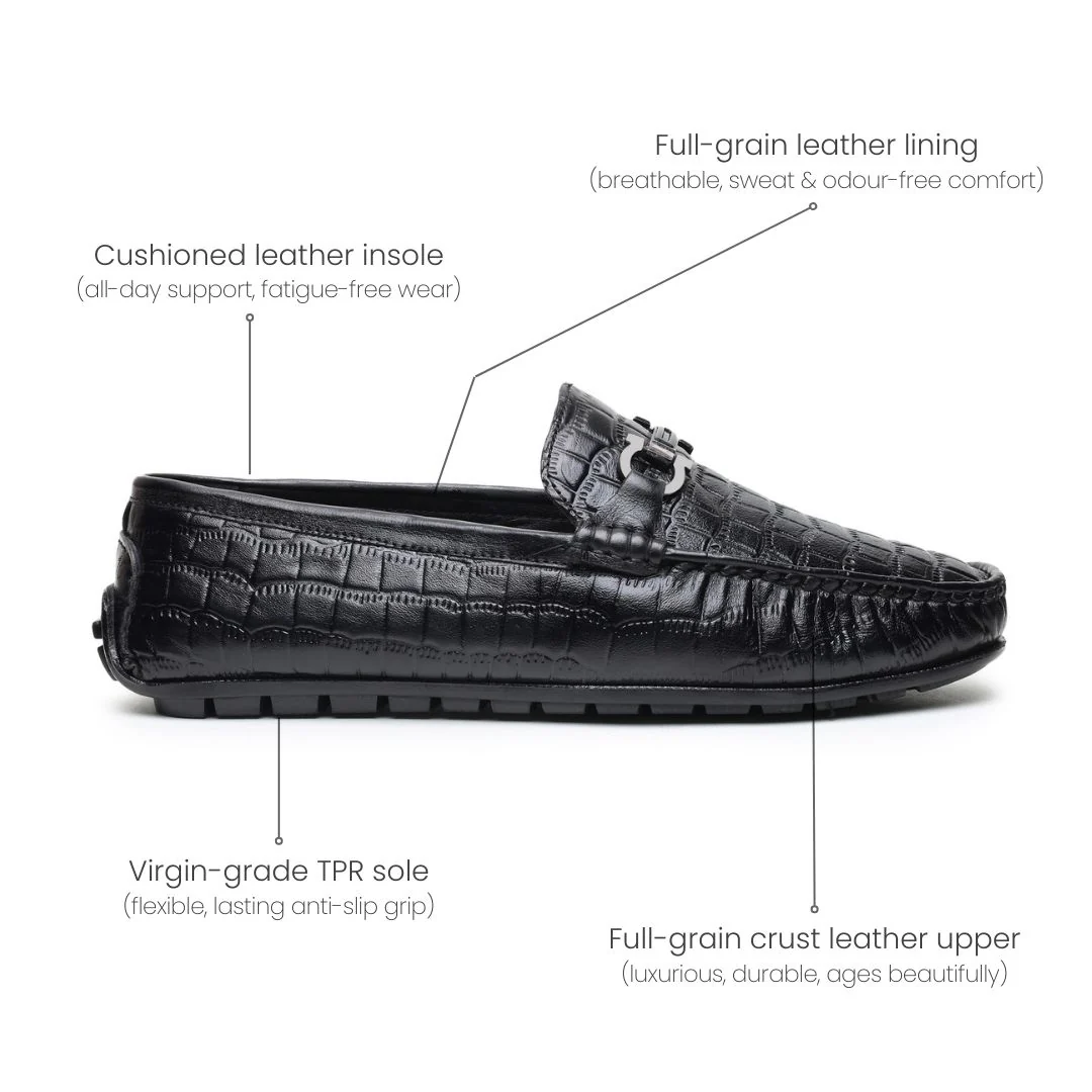 Cruze Driving Loafers – Black Croco Genuine Leather Men’s Shoes - Image 5