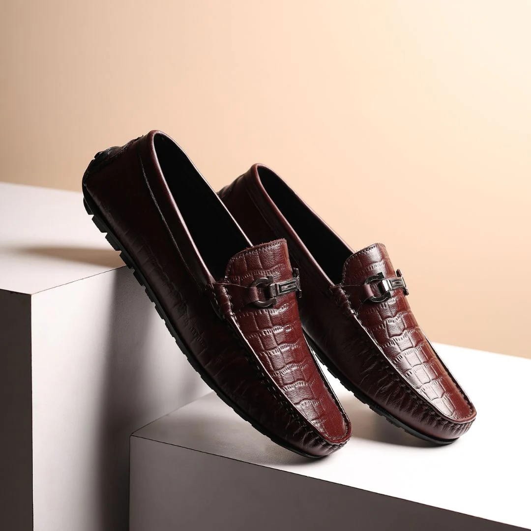 Cruze Driving Loafers – Brown Croco Genuine Leather Men’s Shoes - Image 11