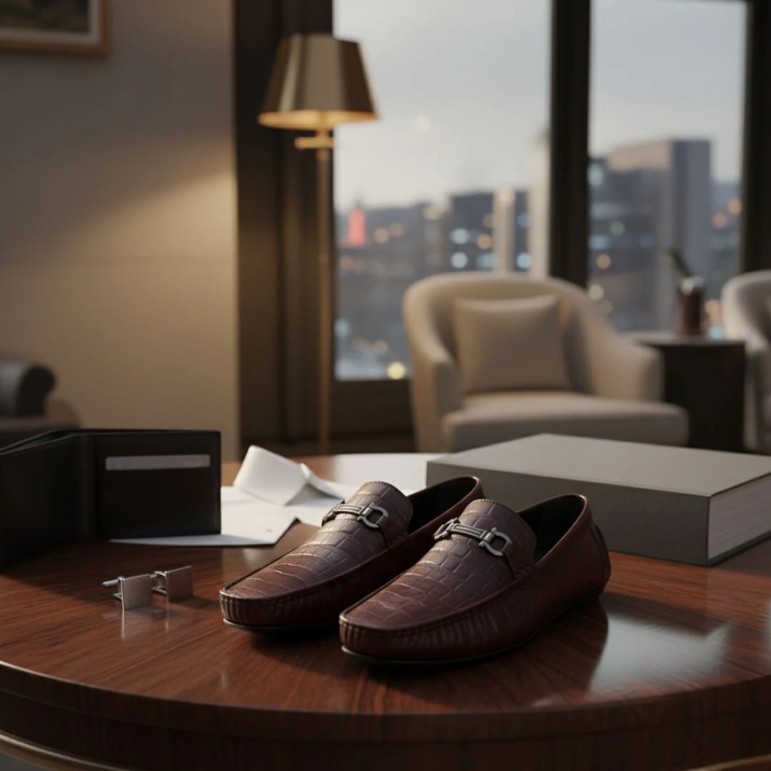 Cruze Driving Loafers – Brown Croco Genuine Leather Men’s Shoes - Image 14