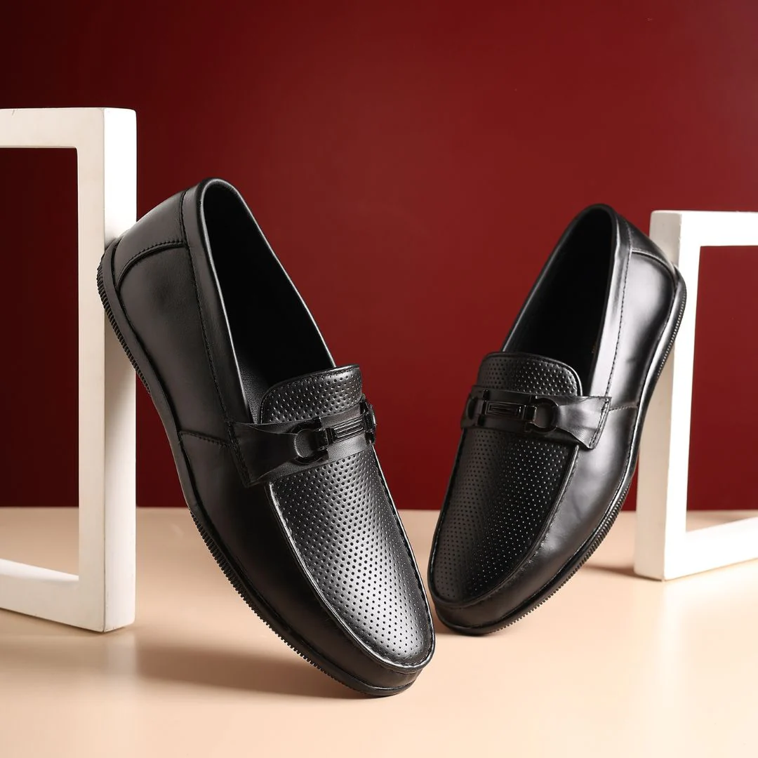 Dune Horsebit Loafers – Black Perforated Genuine Leather Men’s Shoes - Image 10