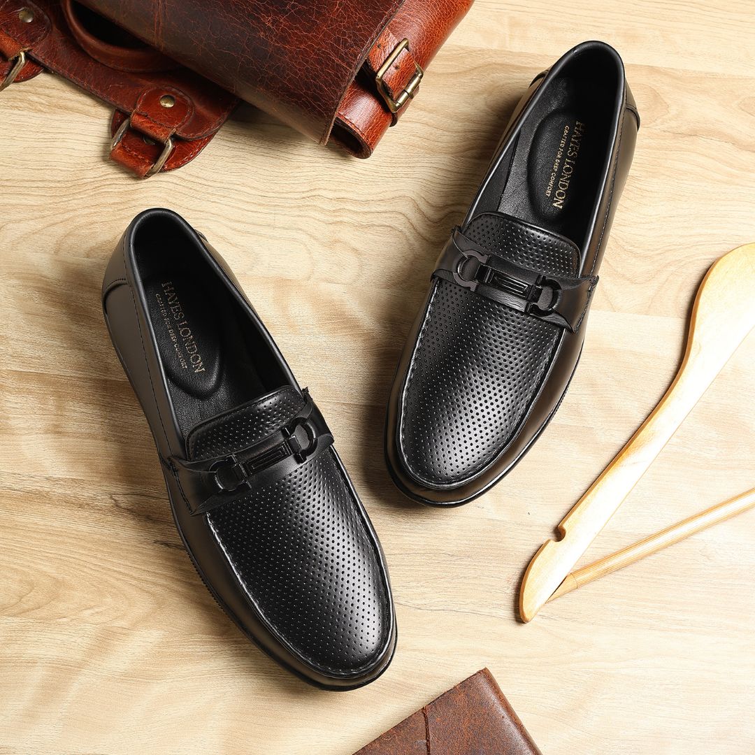 Dune Horsebit Loafers – Black Perforated Genuine Leather Men’s Shoes - Image 12
