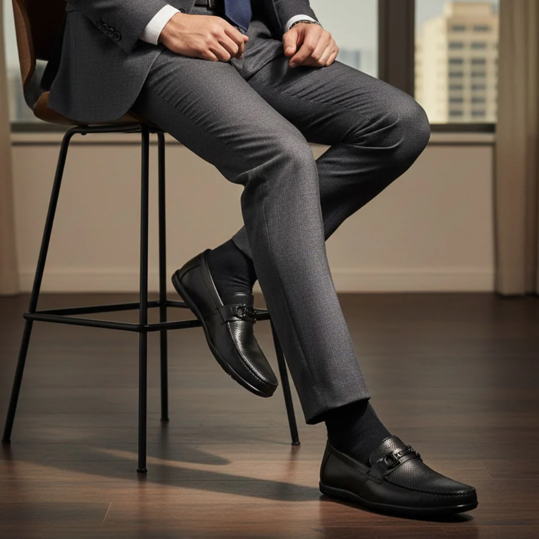 Dune Horsebit Loafers – Black Perforated Genuine Leather Men’s Shoes - Image 3