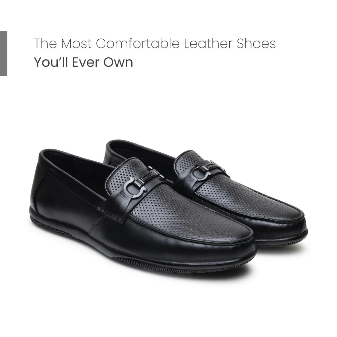 Dune Horsebit Loafers – Black Perforated Genuine Leather Men’s Shoes - Image 4