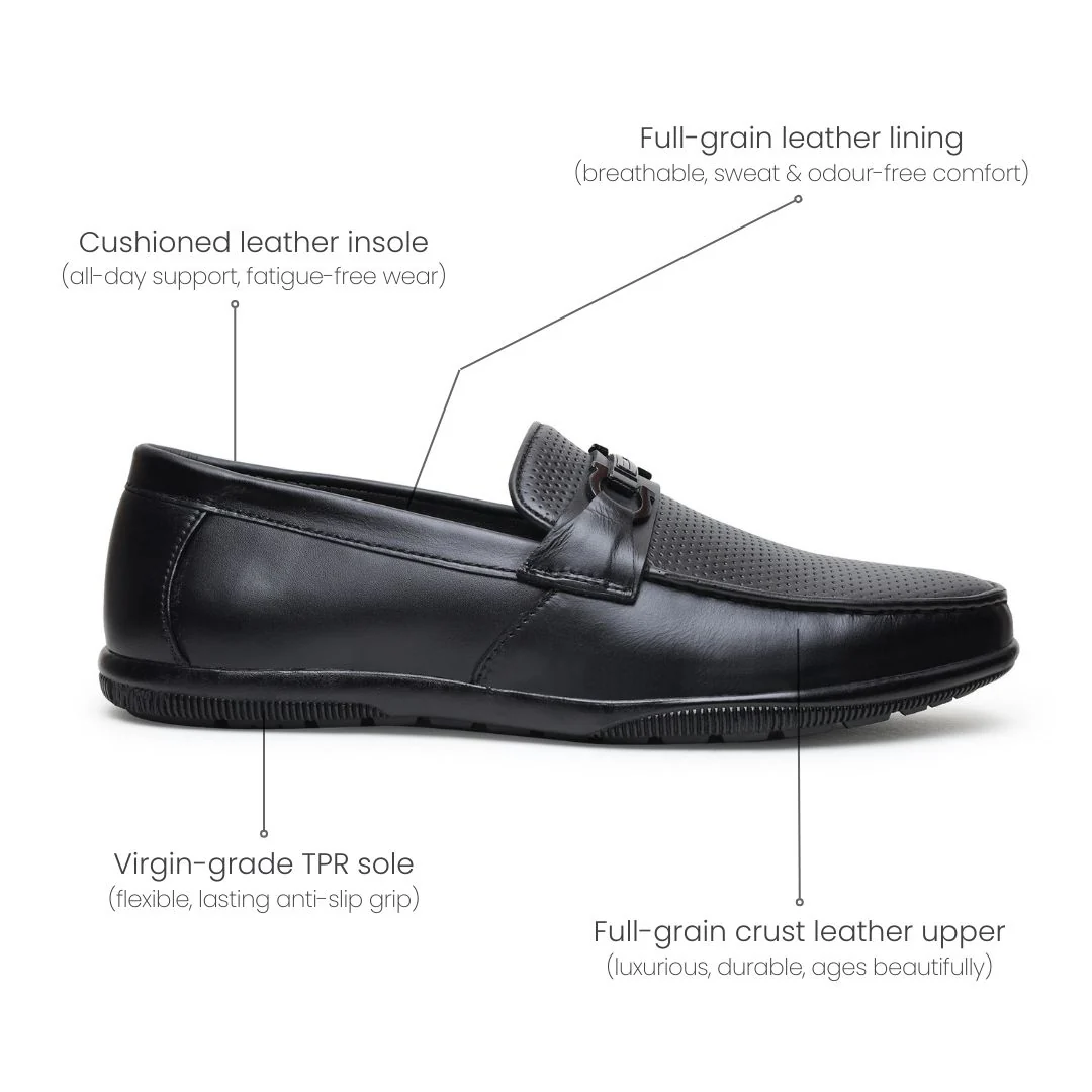 Dune Horsebit Loafers – Black Perforated Genuine Leather Men’s Shoes - Image 5