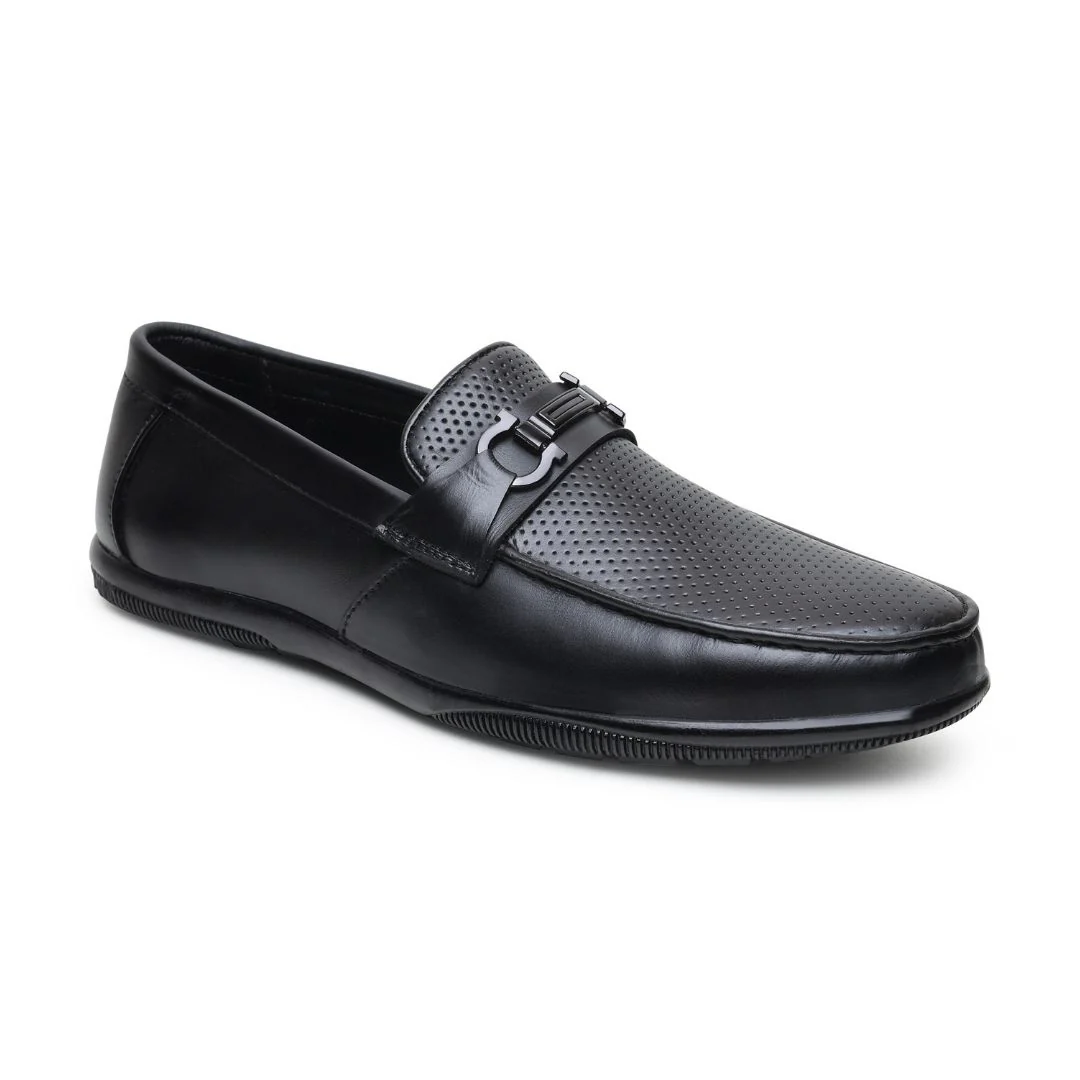 Dune Horsebit Loafers – Black Perforated Genuine Leather Men’s Shoes - Image 6