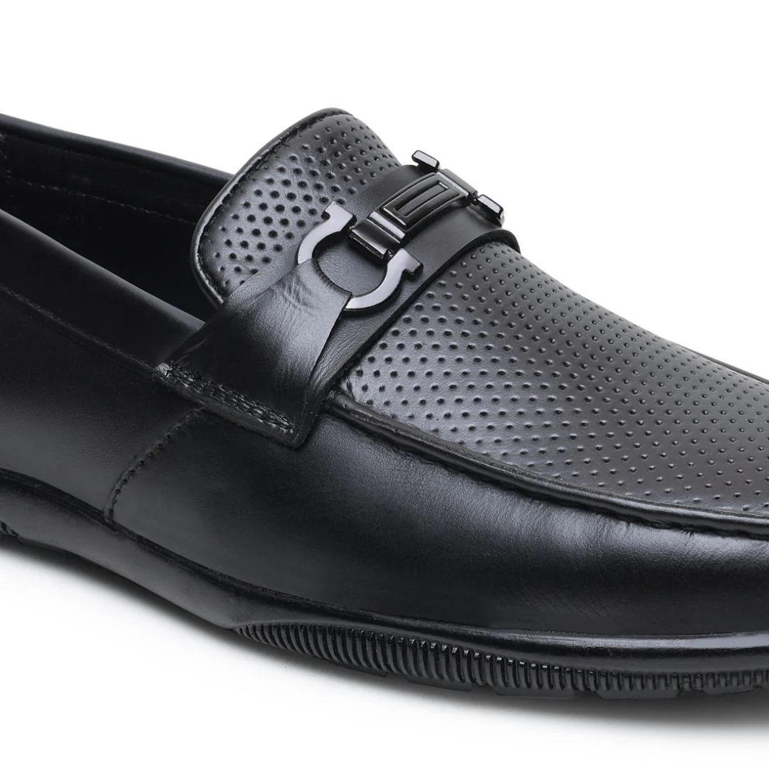 Dune Horsebit Loafers – Black Perforated Genuine Leather Men’s Shoes - Image 8