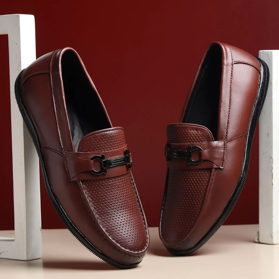 Dune Horsebit Loafers – Brown Perforated Genuine Leather Men’s Shoes - Image 11