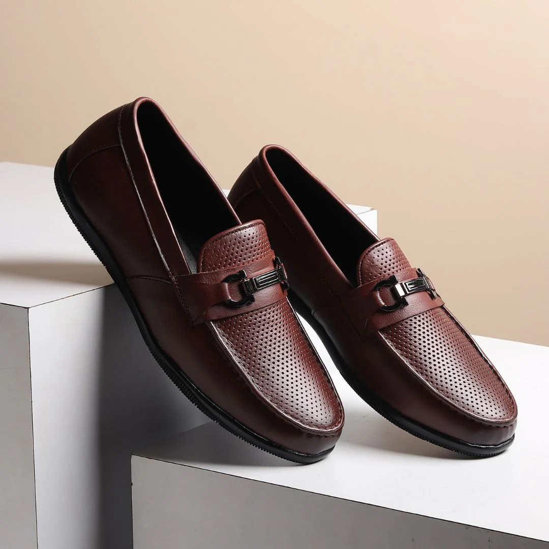 Dune Horsebit Loafers – Brown Perforated Genuine Leather Men’s Shoes - Image 13