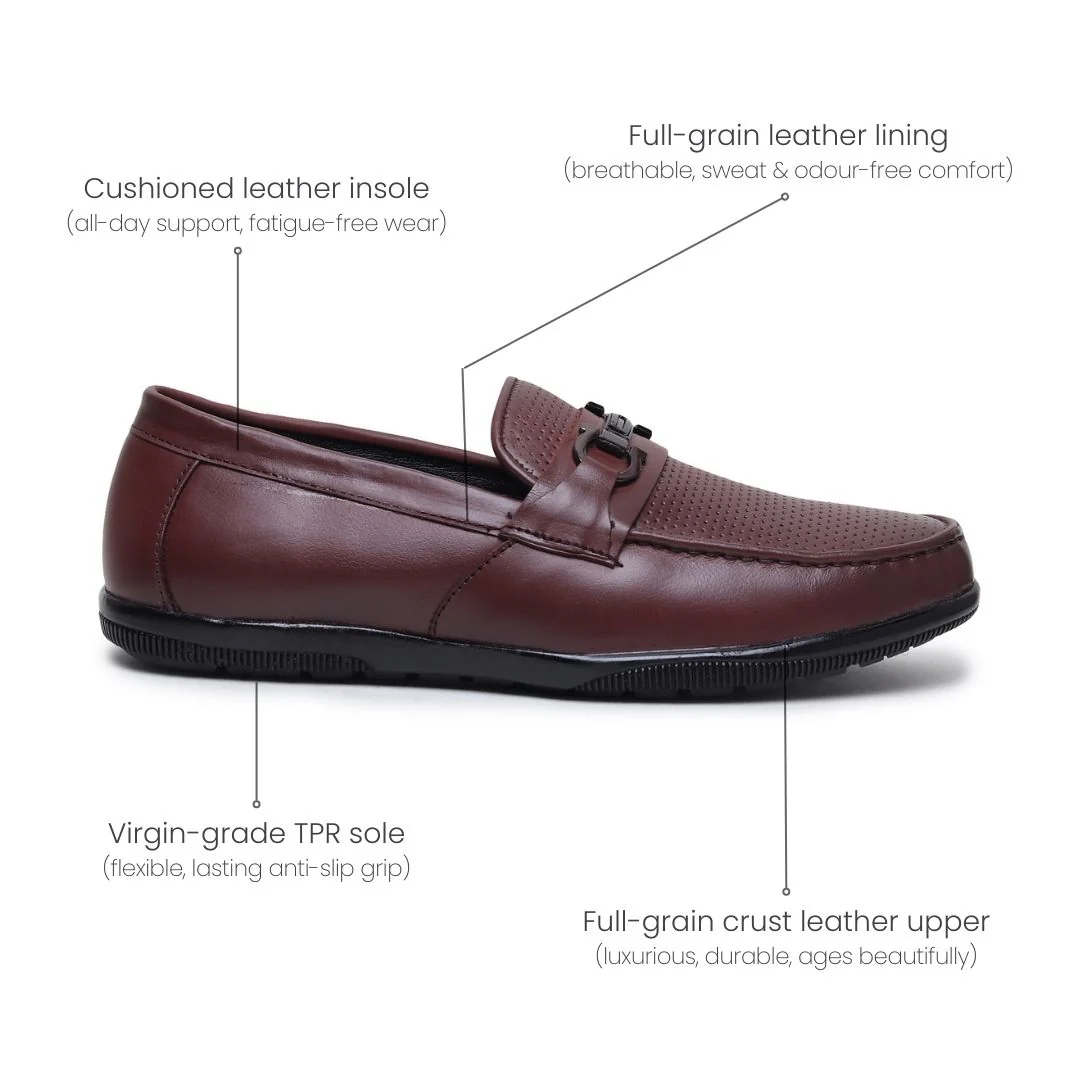 Dune Horsebit Loafers – Brown Perforated Genuine Leather Men’s Shoes - Image 5