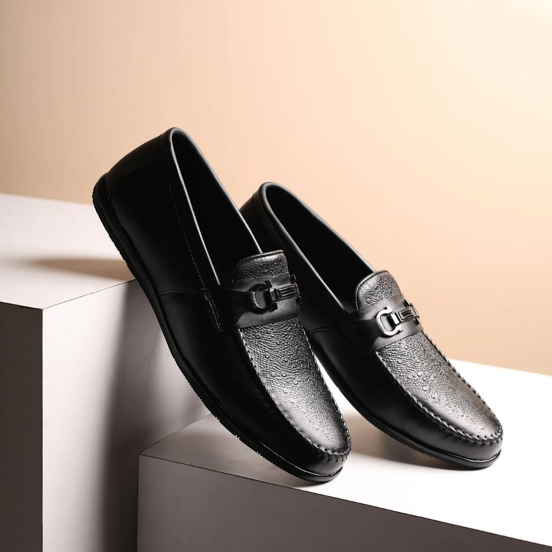 Falcon Horsebit Loafers – Black Pebbled Genuine Leather Men’s Shoes - Image 11