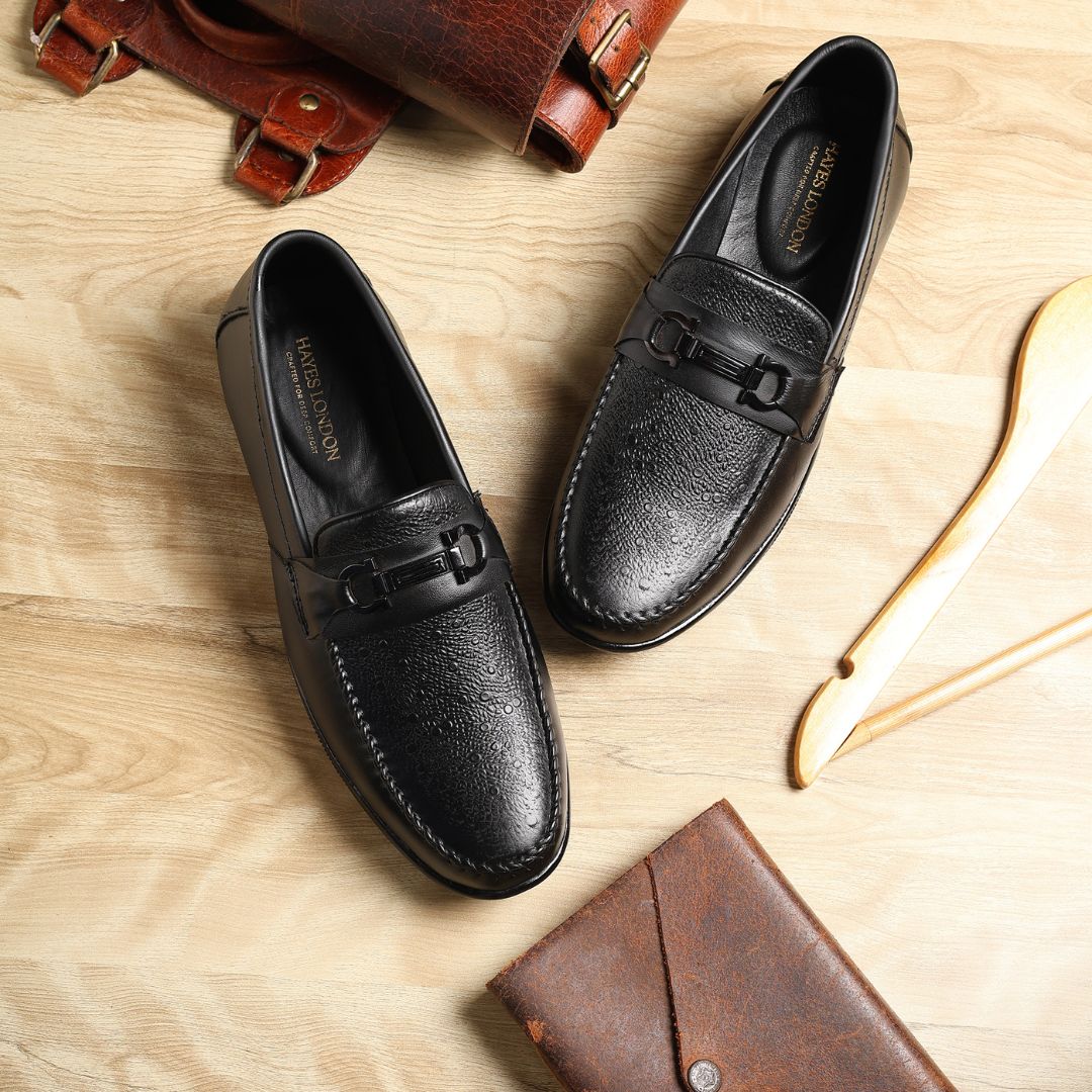 Falcon Horsebit Loafers – Black Pebbled Genuine Leather Men’s Shoes - Image 12