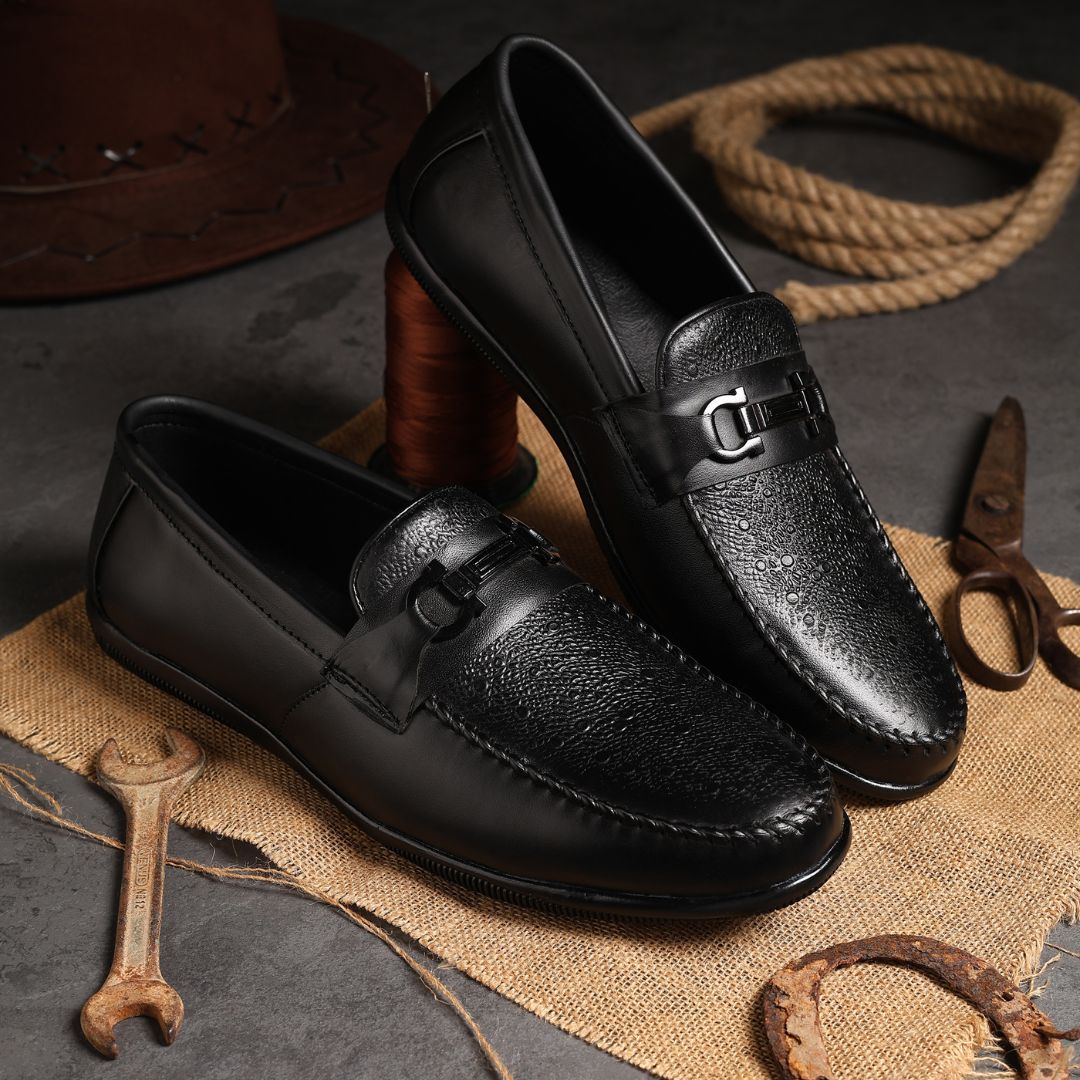 Falcon Horsebit Loafers – Black Pebbled Genuine Leather Men’s Shoes - Image 13