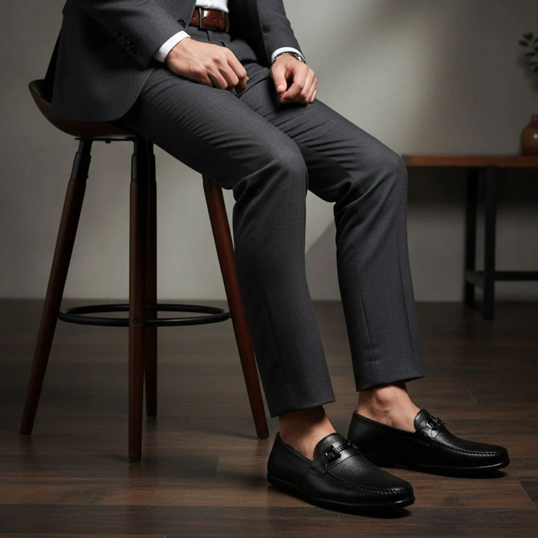 Falcon Horsebit Loafers – Black Pebbled Genuine Leather Men’s Shoes - Image 3