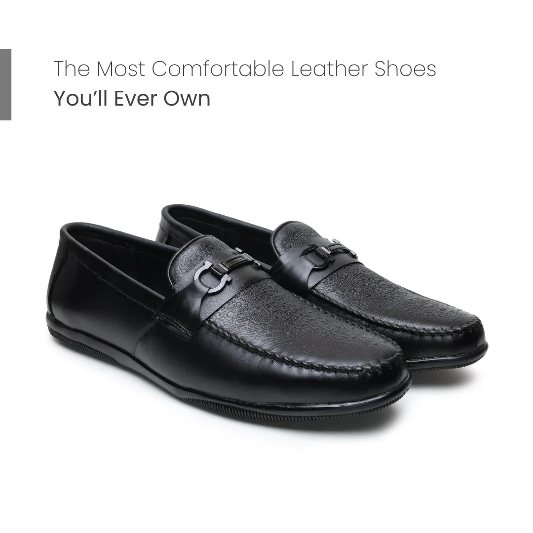 Falcon Horsebit Loafers – Black Pebbled Genuine Leather Men’s Shoes - Image 4
