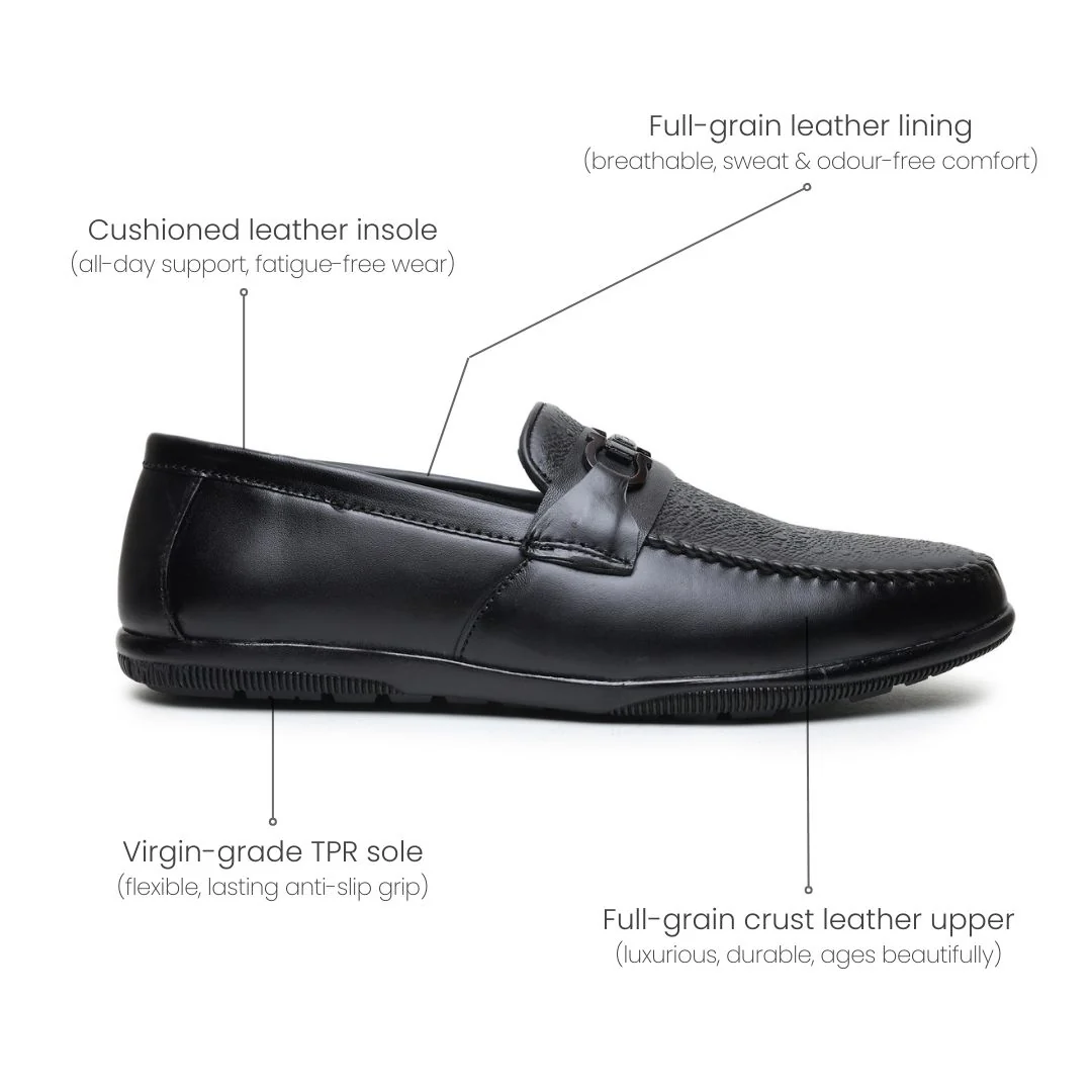 Falcon Horsebit Loafers – Black Pebbled Genuine Leather Men’s Shoes - Image 5
