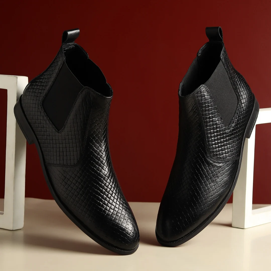 Griffin Chelsea Boots – Black Textured Genuine Leather Men’s Shoes - Image 11