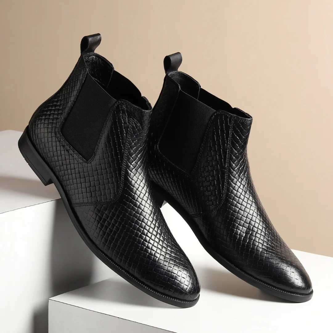 Griffin Chelsea Boots – Black Textured Genuine Leather Men’s Shoes - Image 12