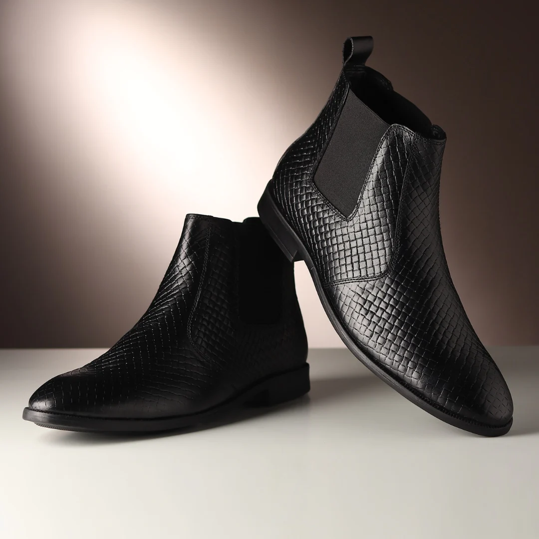 Griffin Chelsea Boots – Black Textured Genuine Leather Men’s Shoes - Image 13