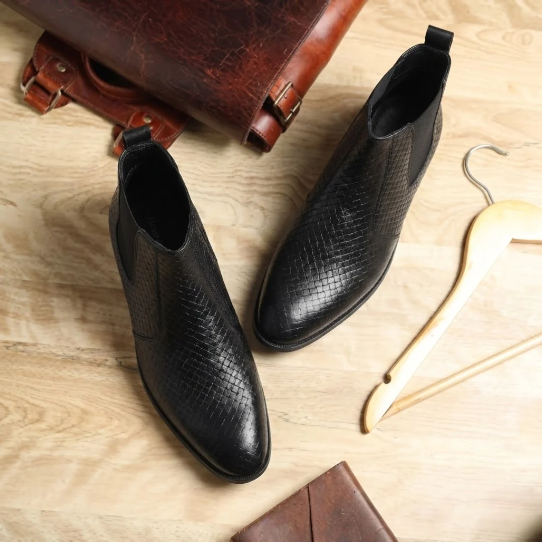 Griffin Chelsea Boots – Black Textured Genuine Leather Men’s Shoes - Image 14