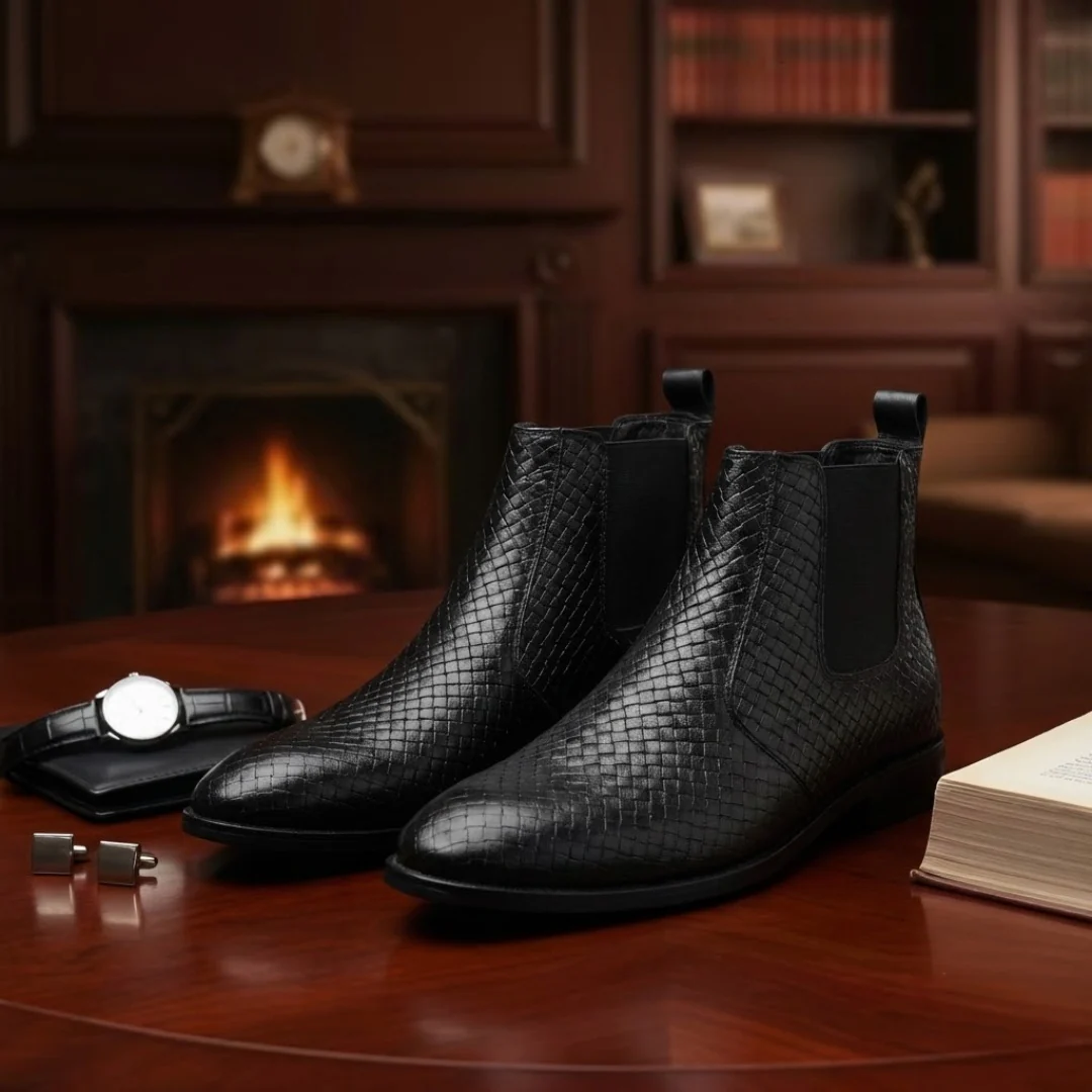 Griffin Chelsea Boots – Black Textured Genuine Leather Men’s Shoes - Image 16
