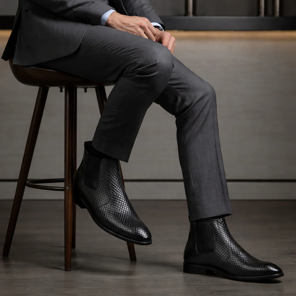 Griffin Chelsea Boots – Black Textured Genuine Leather Men’s Shoes - Image 3