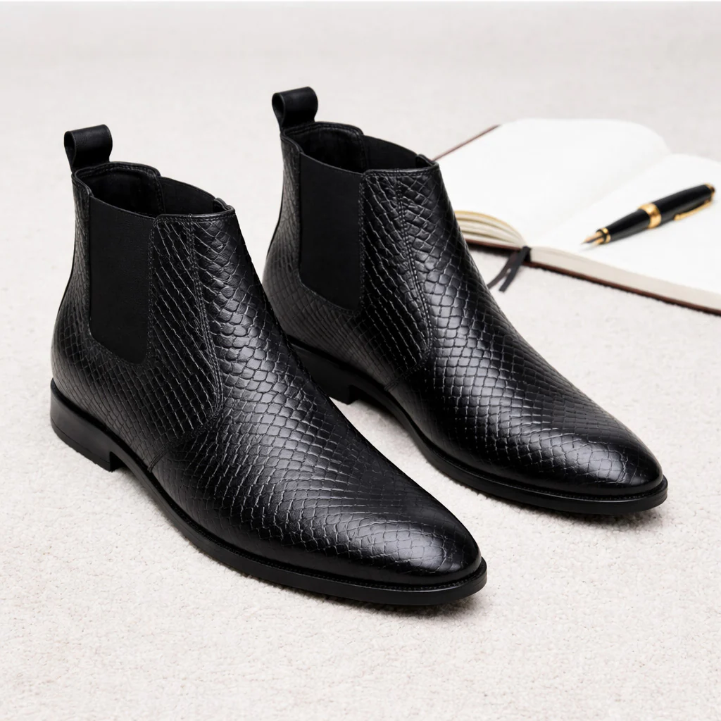 Griffin Chelsea Boots – Black Textured Genuine Leather Men’s Shoes - Image 4
