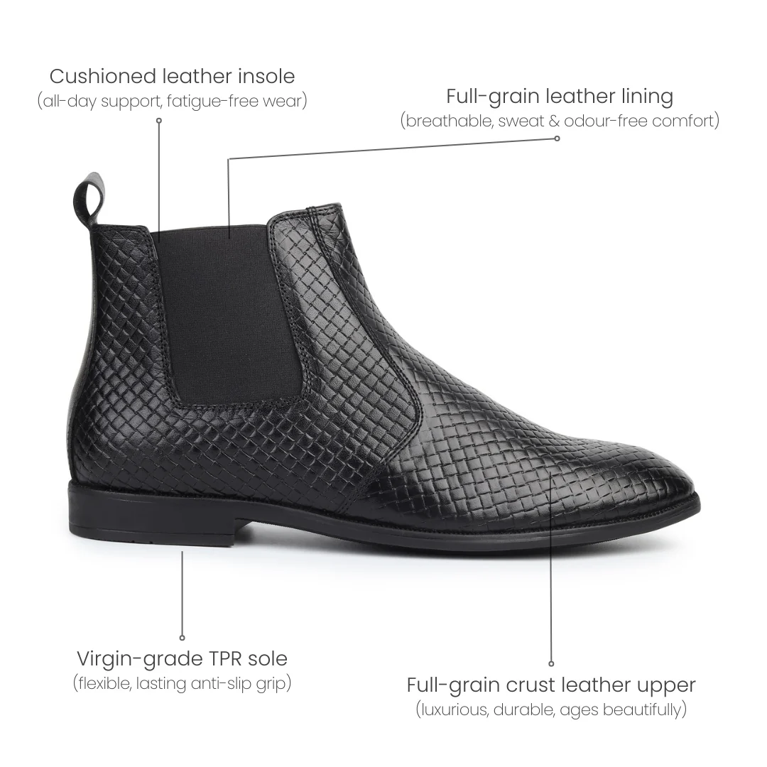 Griffin Chelsea Boots – Black Textured Genuine Leather Men’s Shoes - Image 6