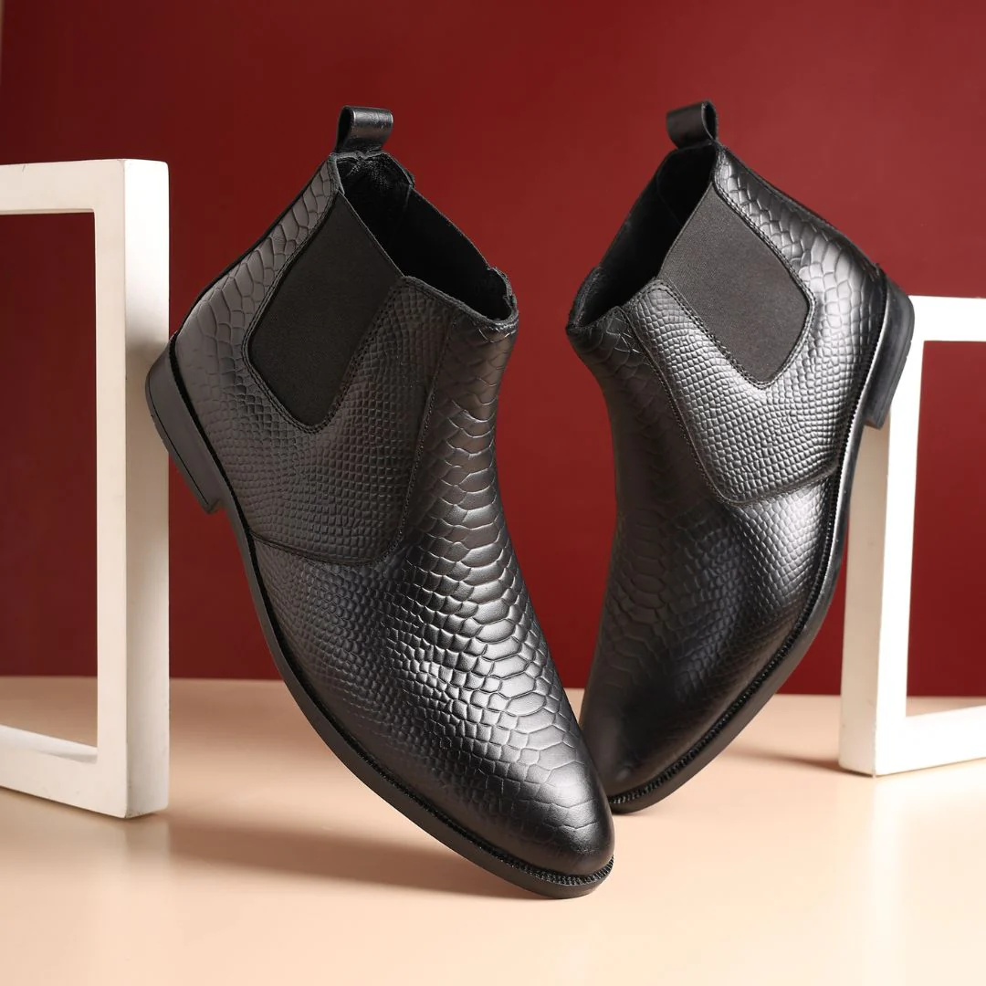 Hawk Chelsea Boots – Black Textured Genuine Leather Men’s Shoes - Image 11