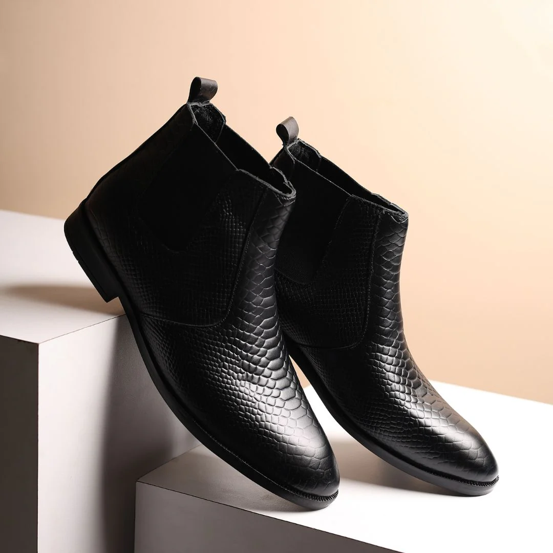 Hawk Chelsea Boots – Black Textured Genuine Leather Men’s Shoes - Image 12