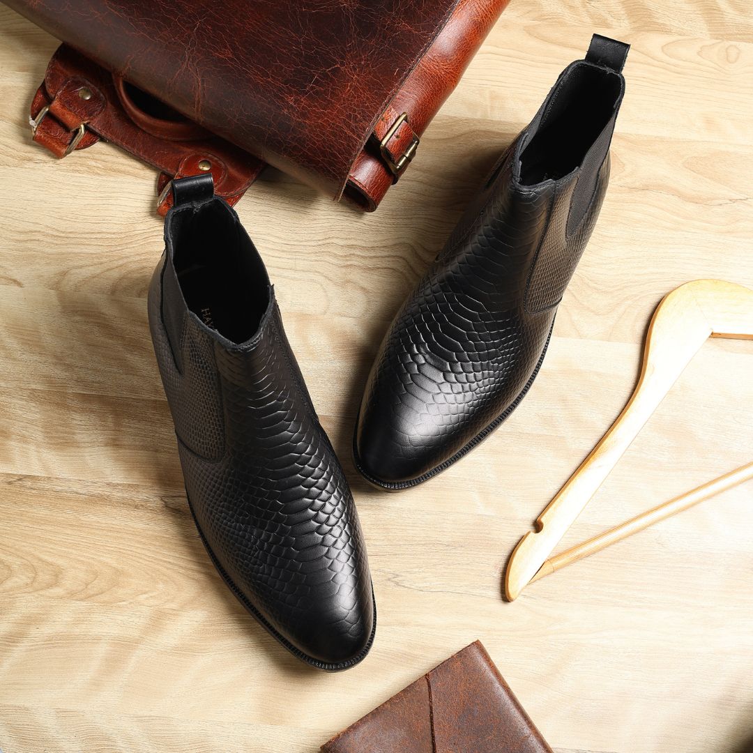 Hawk Chelsea Boots – Black Textured Genuine Leather Men’s Shoes - Image 13