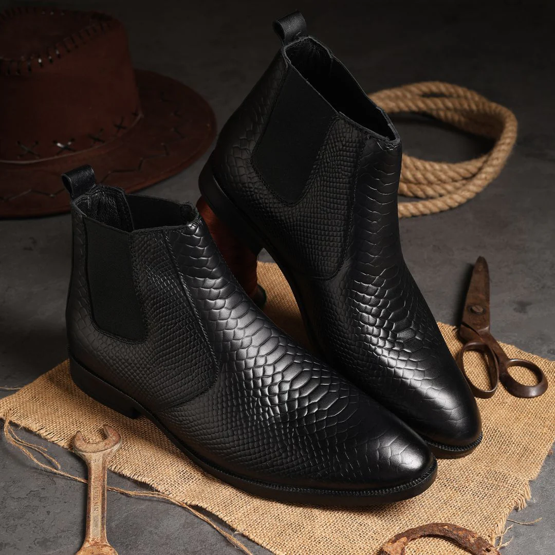 Hawk Chelsea Boots – Black Textured Genuine Leather Men’s Shoes - Image 14