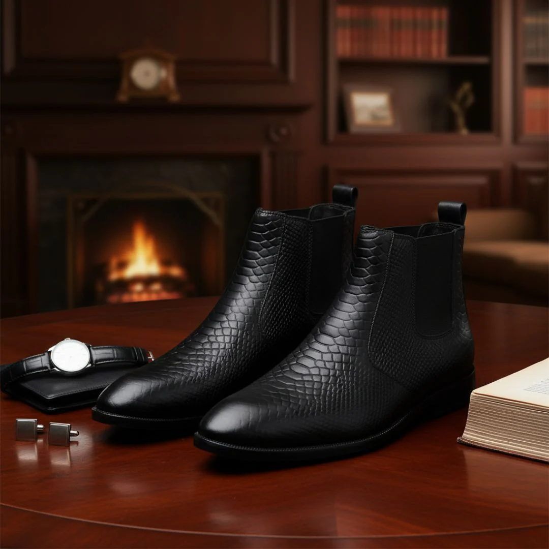 Hawk Chelsea Boots – Black Textured Genuine Leather Men’s Shoes - Image 15
