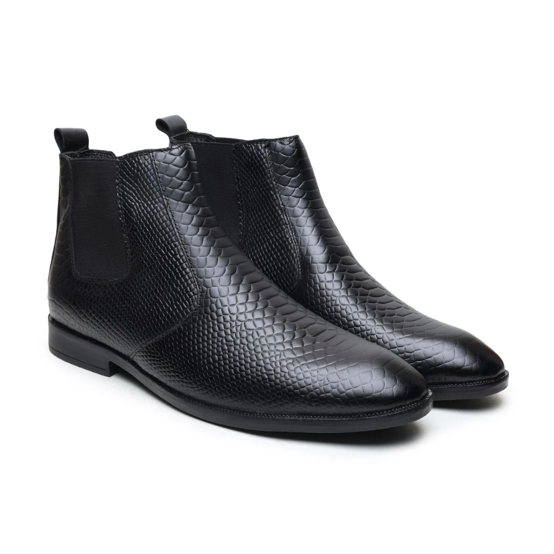 Hawk Chelsea Boots – Black Textured Genuine Leather Men’s Shoes - Image 17
