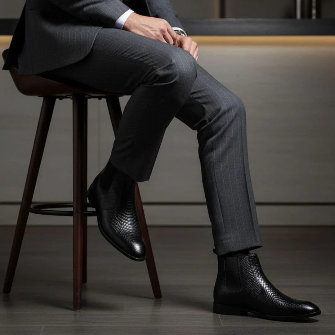 Hawk Chelsea Boots – Black Textured Genuine Leather Men’s Shoes - Image 3