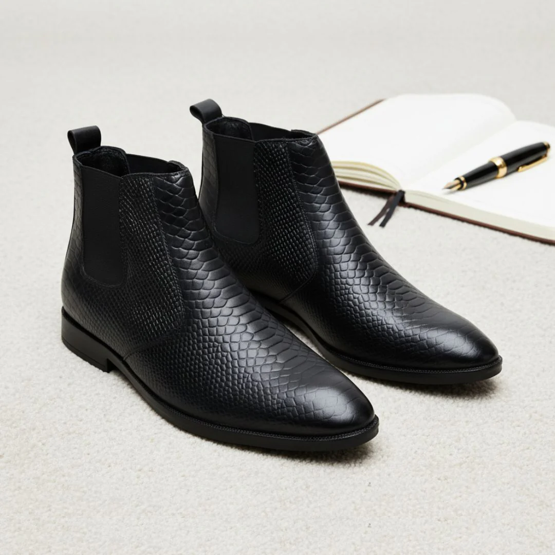 Hawk Chelsea Boots – Black Textured Genuine Leather Men’s Shoes - Image 4