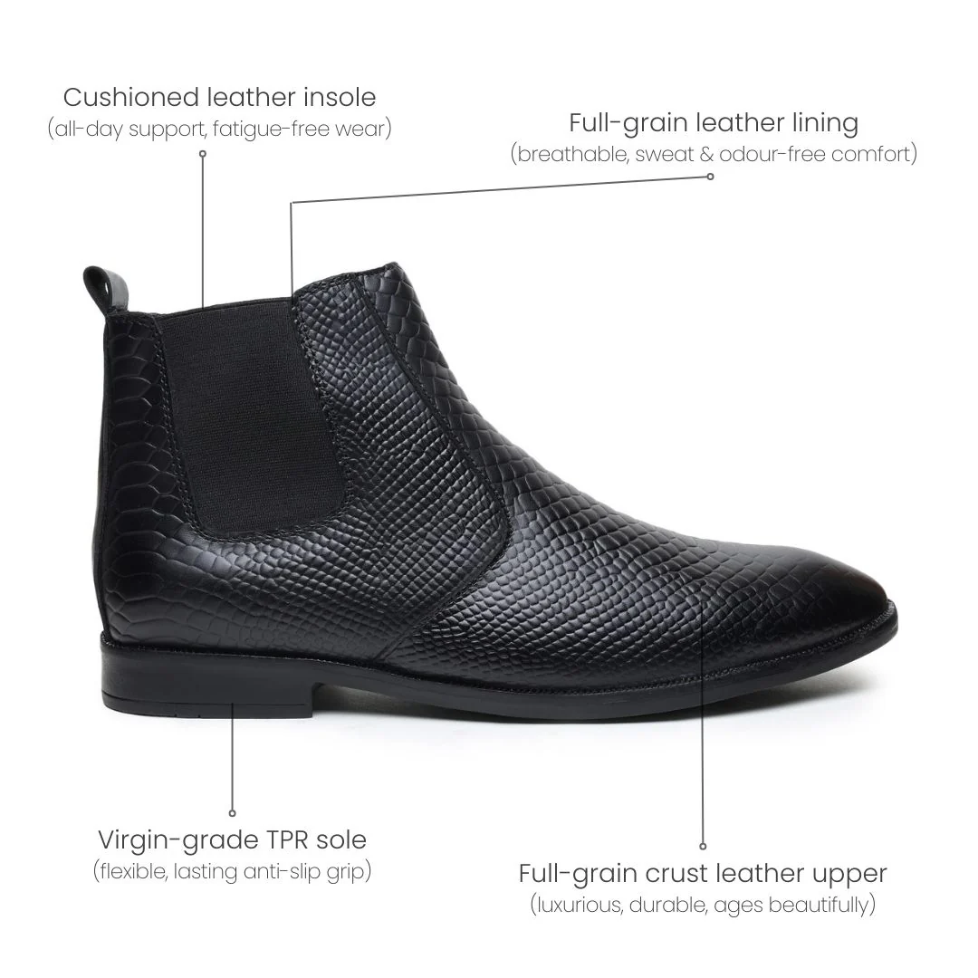 Hawk Chelsea Boots – Black Textured Genuine Leather Men’s Shoes - Image 6