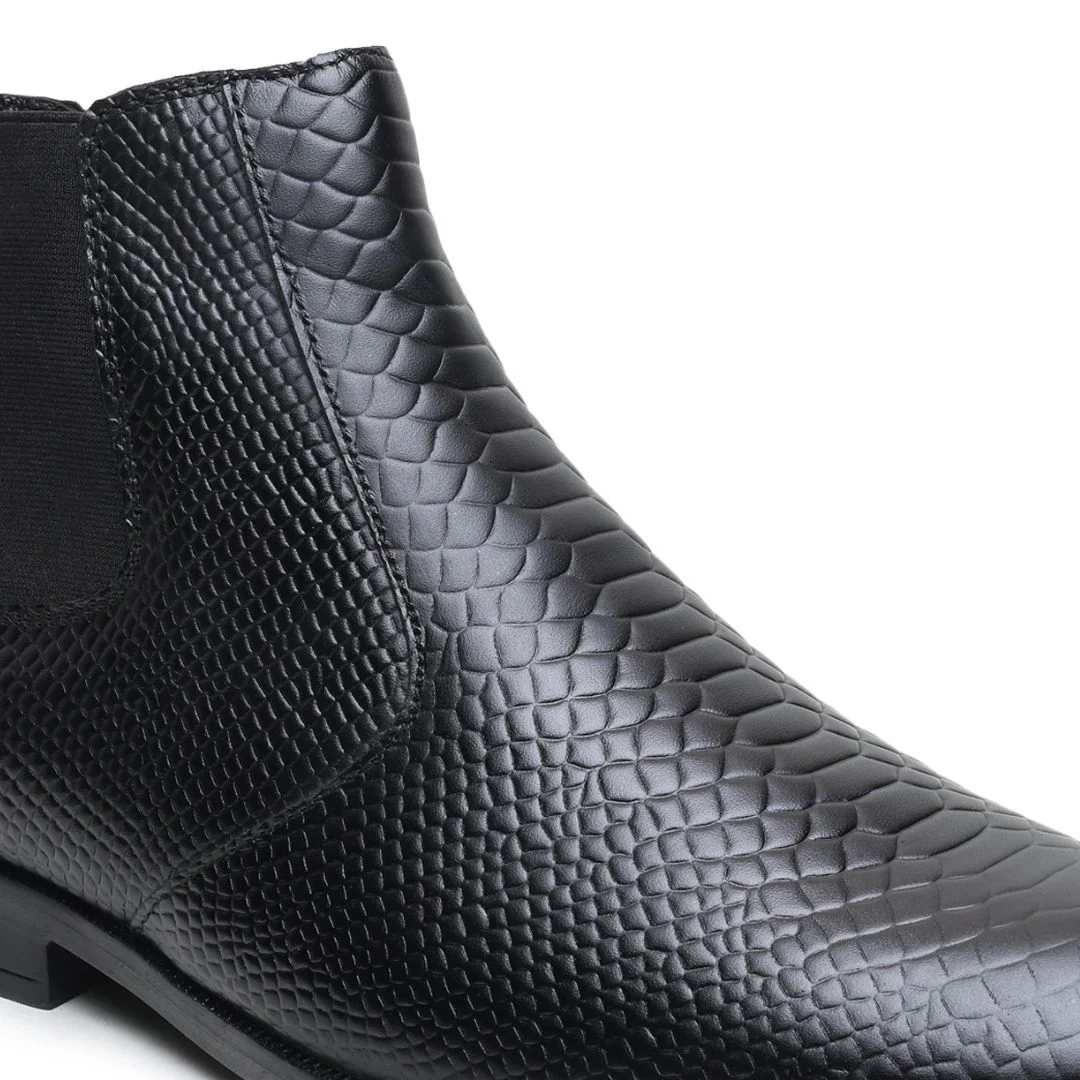 Hawk Chelsea Boots – Black Textured Genuine Leather Men’s Shoes - Image 9