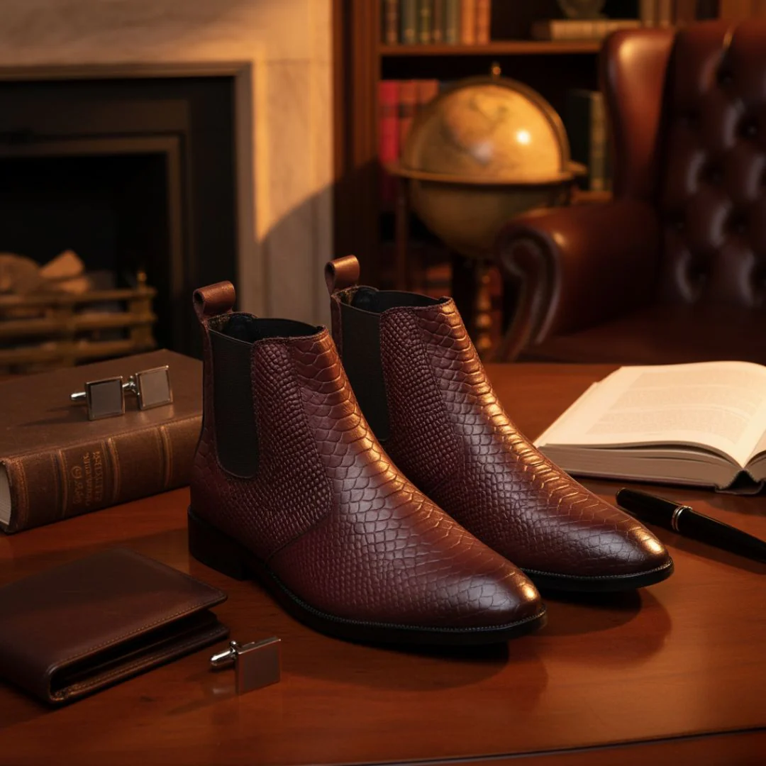 Hawk Chelsea Boots – Brown Textured Genuine Leather Men’s Shoes - Image 11