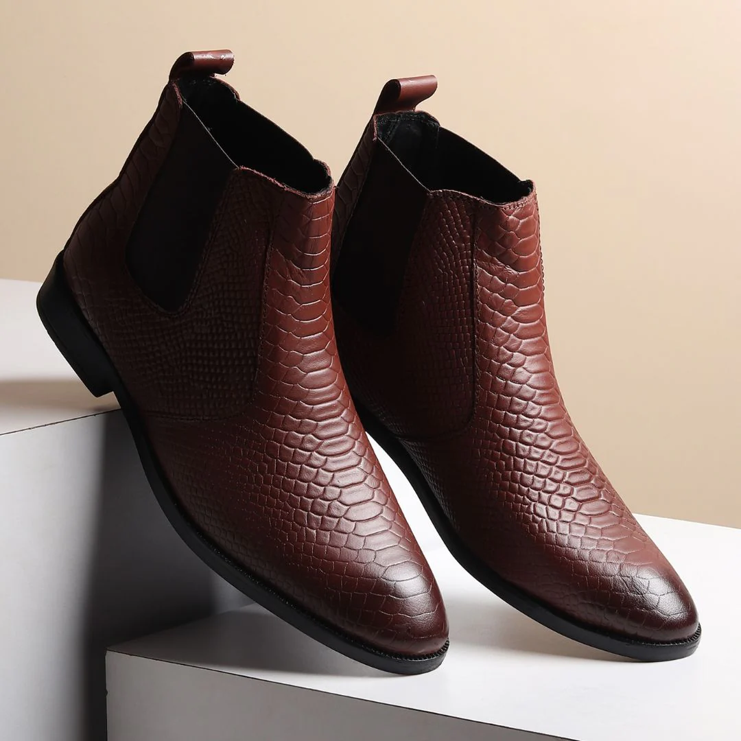 Hawk Chelsea Boots – Brown Textured Genuine Leather Men’s Shoes - Image 14