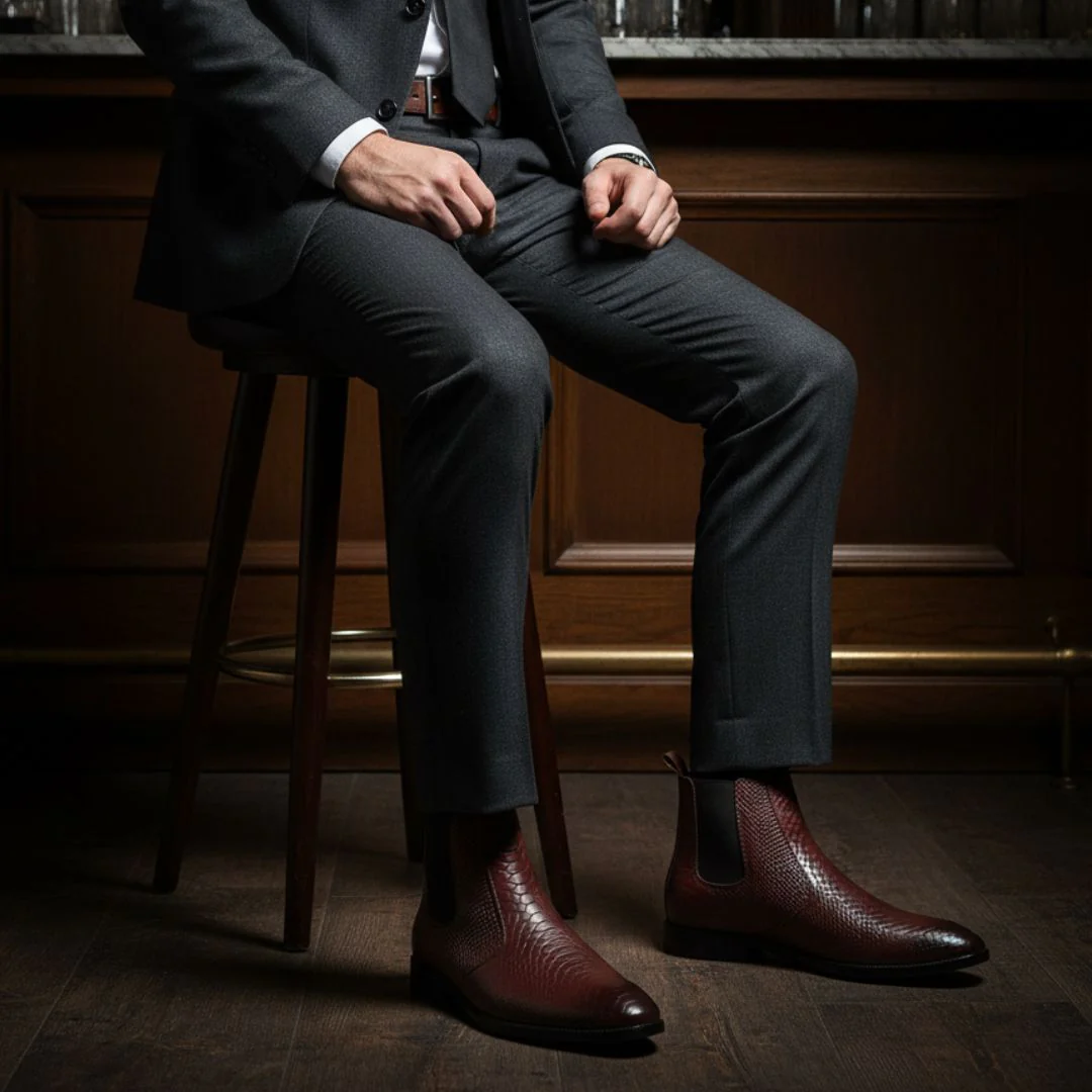 Hawk Chelsea Boots – Brown Textured Genuine Leather Men’s Shoes - Image 3