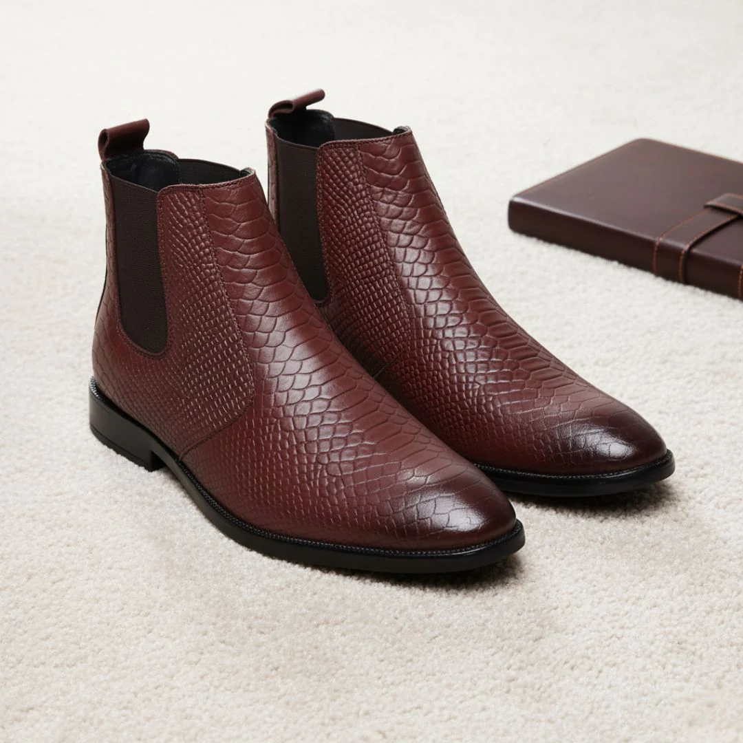 Hawk Chelsea Boots – Brown Textured Genuine Leather Men’s Shoes - Image 4