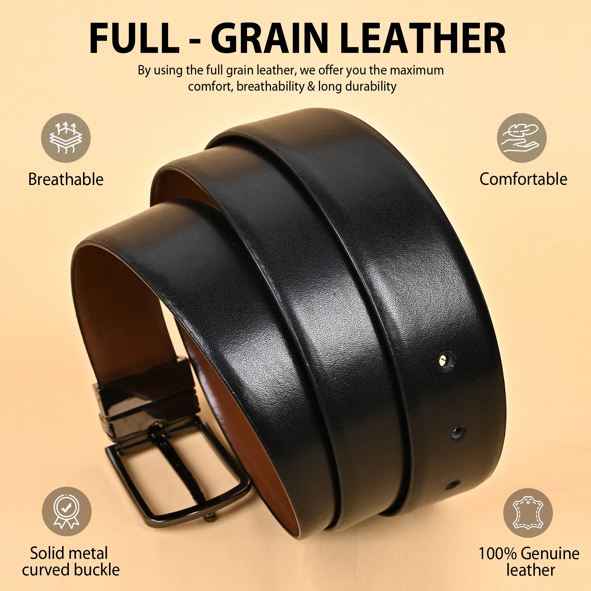 Italian Leather Reversible Black & Brown Belt For Men (Leather Texture: Plain) - Image 3