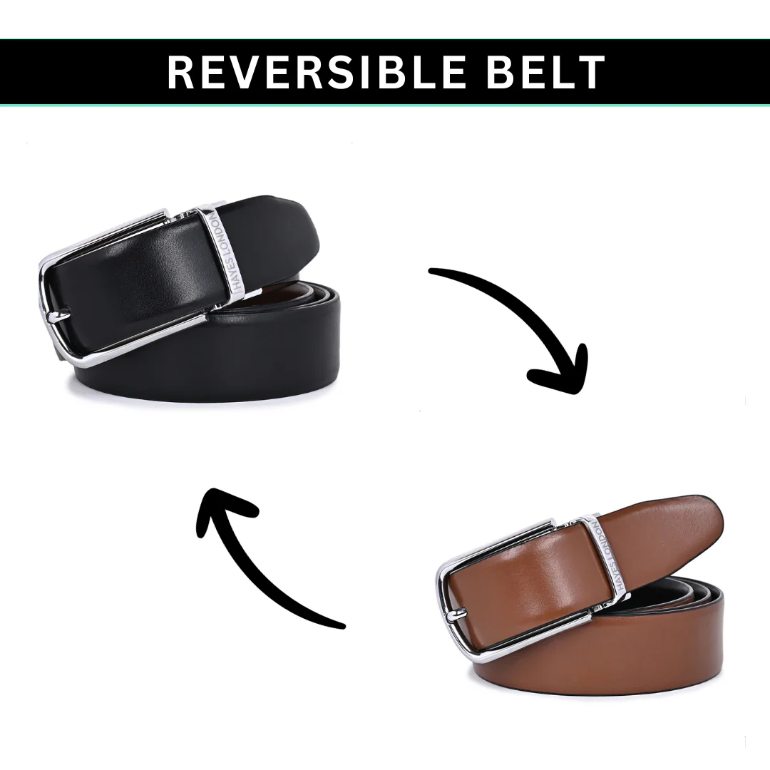 Italian Leather Reversible Black & Brown Belt For Men (Leather Texture: Plain) - Image 3