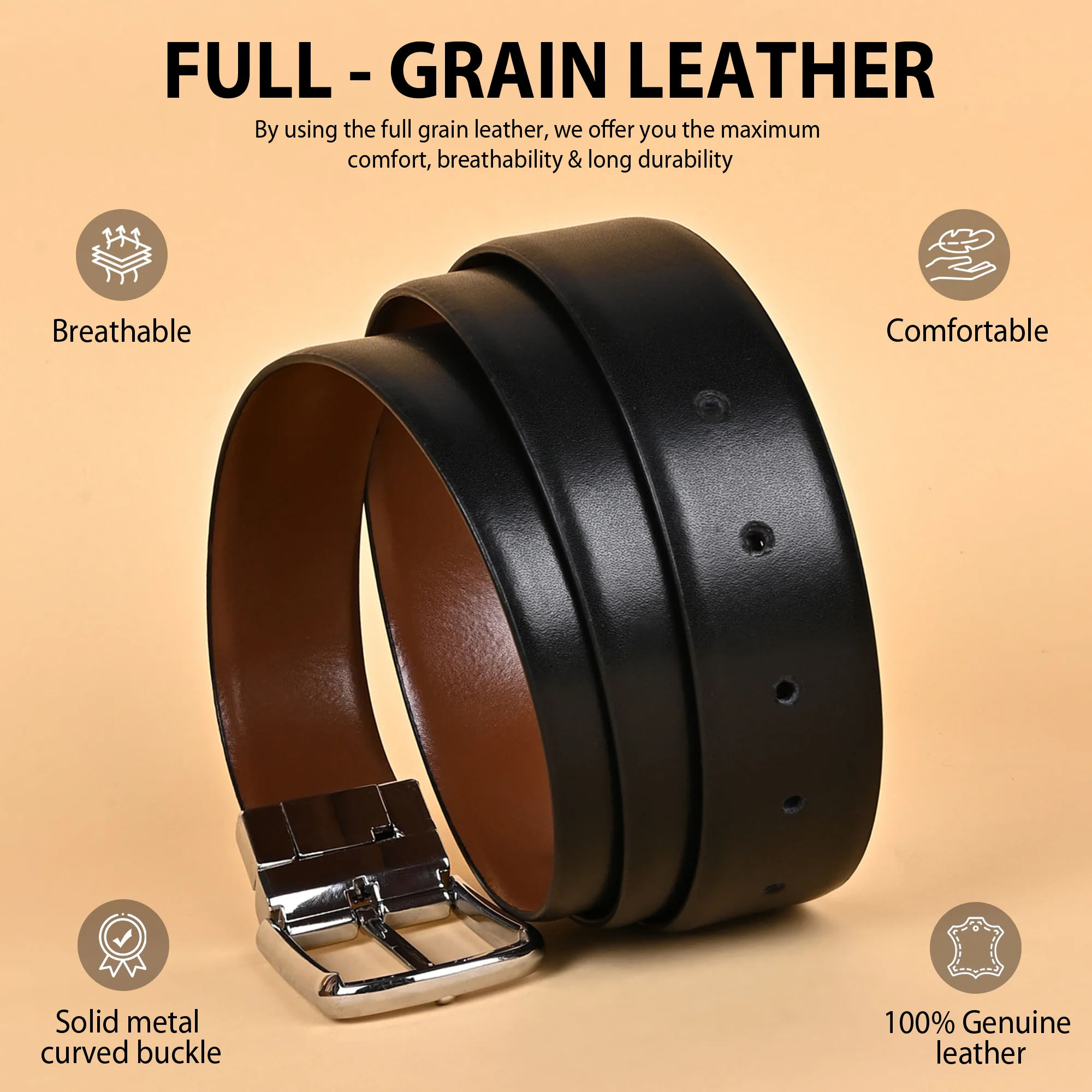 Italian Leather Reversible Black & Brown Belt For Men (Leather Texture: Plain) - Image 4