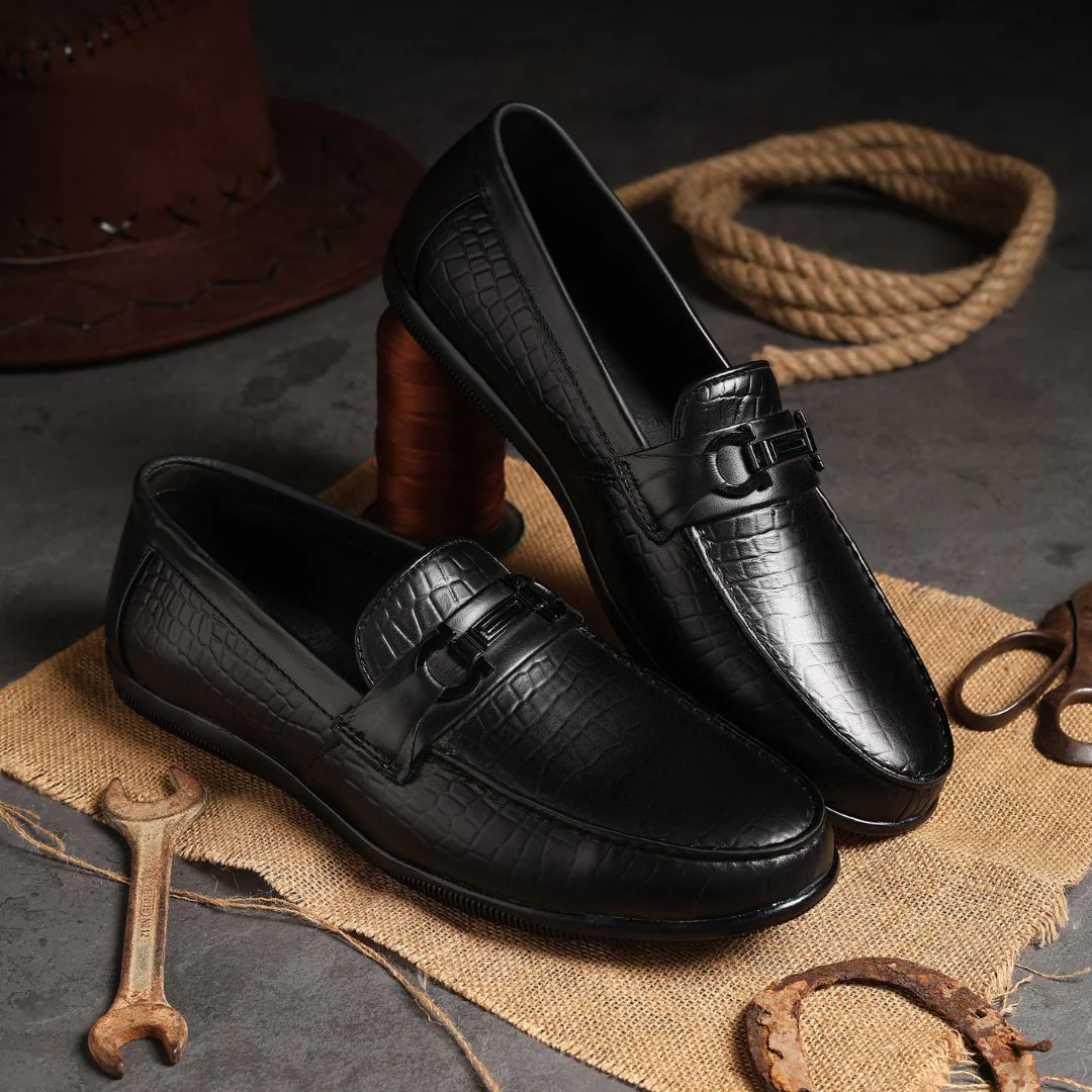 Jaxon Horsebit Loafers – Black Croco Genuine Leather Men’s Shoes - Image 13