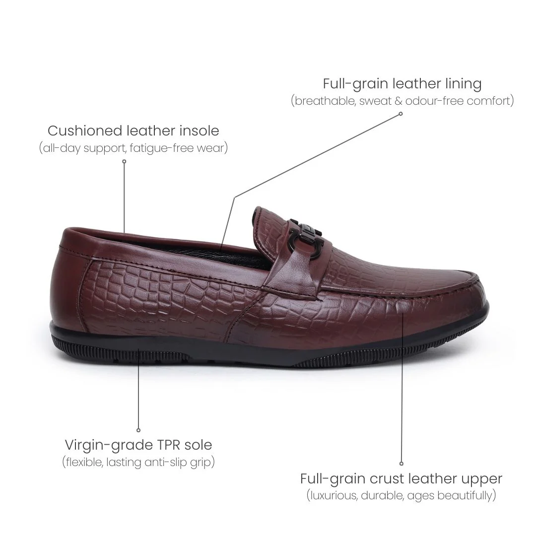 Jaxon Horsebit Loafers – Brown Croco Genuine Leather Men’s Shoes - Image 5