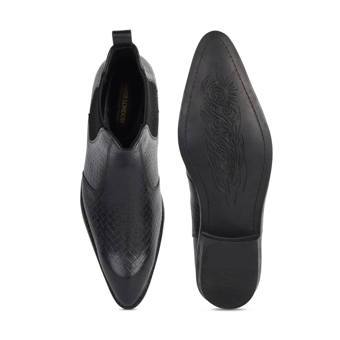 Kingsley Cuban Chelsea Boots – Black Textured Genuine Leather Men’s Boots - Image 10